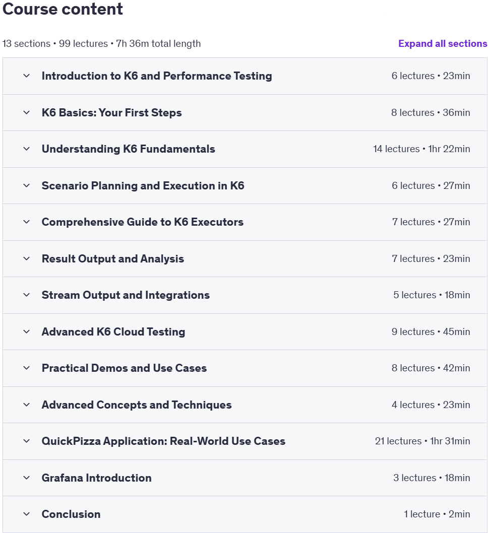 Course topics · Mastering k6: Performance Testing with K6 Grafana Labs 2025-3