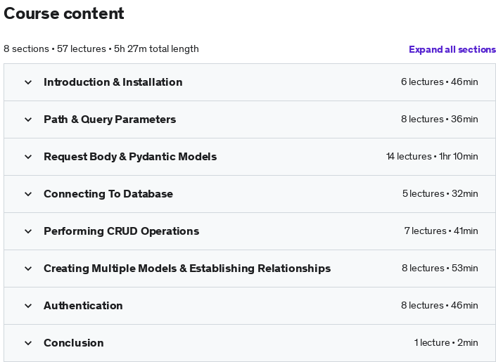 Course topics · The Complete FastAPI Course With OAuth & JWT Authentication 2021-9