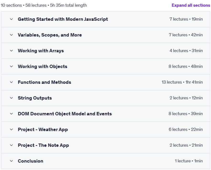 Course topics · Udemy — Mastering Modern JavaScript for Advanced Web Development 2023-10