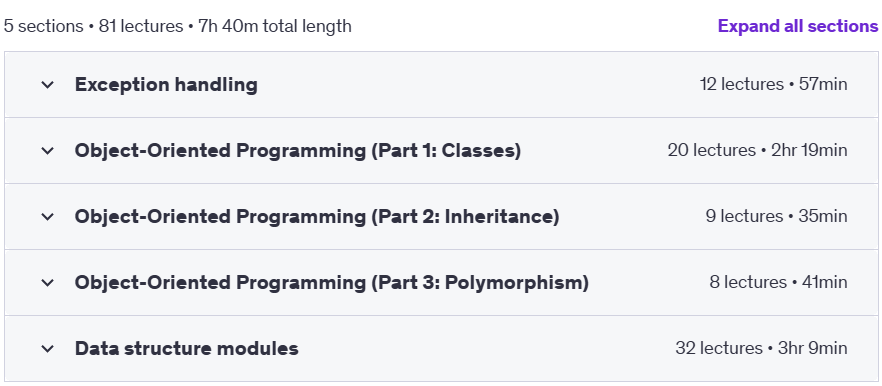 Course topics · Udemy — Learn Python Programming: An Advanced Journey + 72 Exercises 2025-2