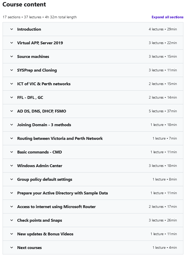 Course topics · Udemy — Course 1: Set Windows Server 2019 Network-Microsoft series 2020-6