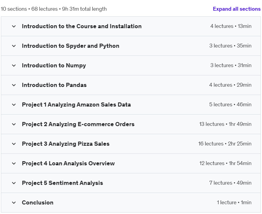 Course topics · Python for Data Analysis: Projects to Power Your Resume 2023-12