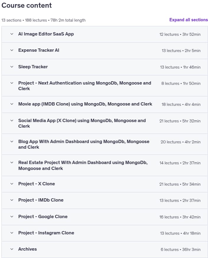 Course topics · Next.js Projects – 9 NextJS 15 projects (Instagram, Google.) 2025-10