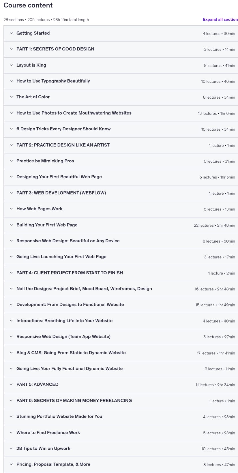 Course topics · Complete Web Design: from Figma to Webflow to Freelancing 2026-5