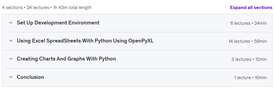 Course topics · Python and Excel Programming With OpenPyXL 2023-11