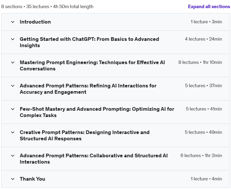 Course topics · Udemy — The ChatGPT Prompt Engineering Mastery Course 2024-10