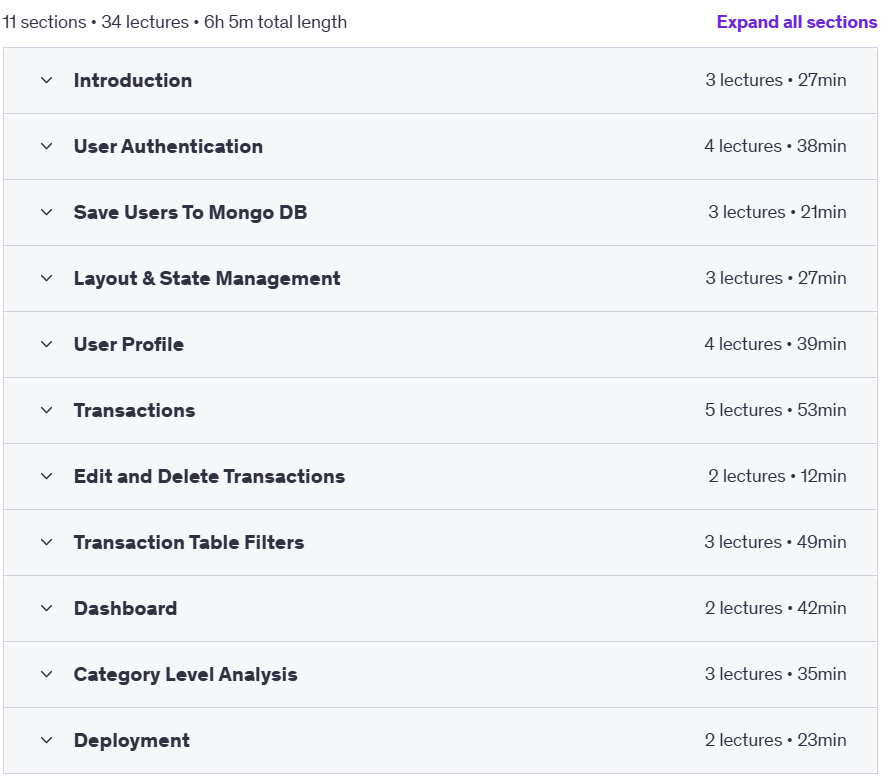 Course topics · Udemy — Next.js 14 Expense Tracker and Money Manager App 2023-12