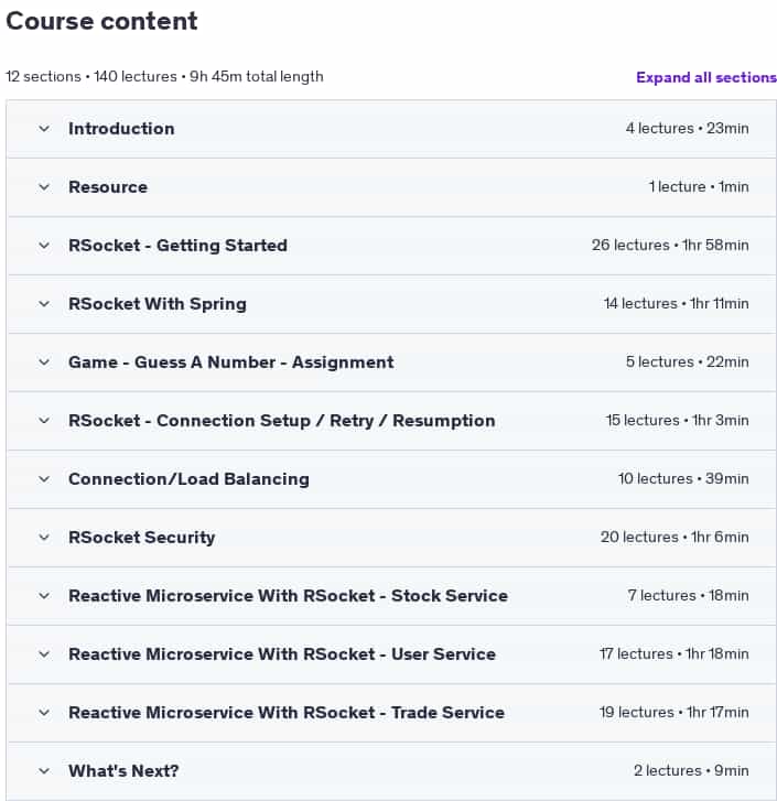 Course topics · Spring rSocket Masterclass: High Performance Microservices 2025-3