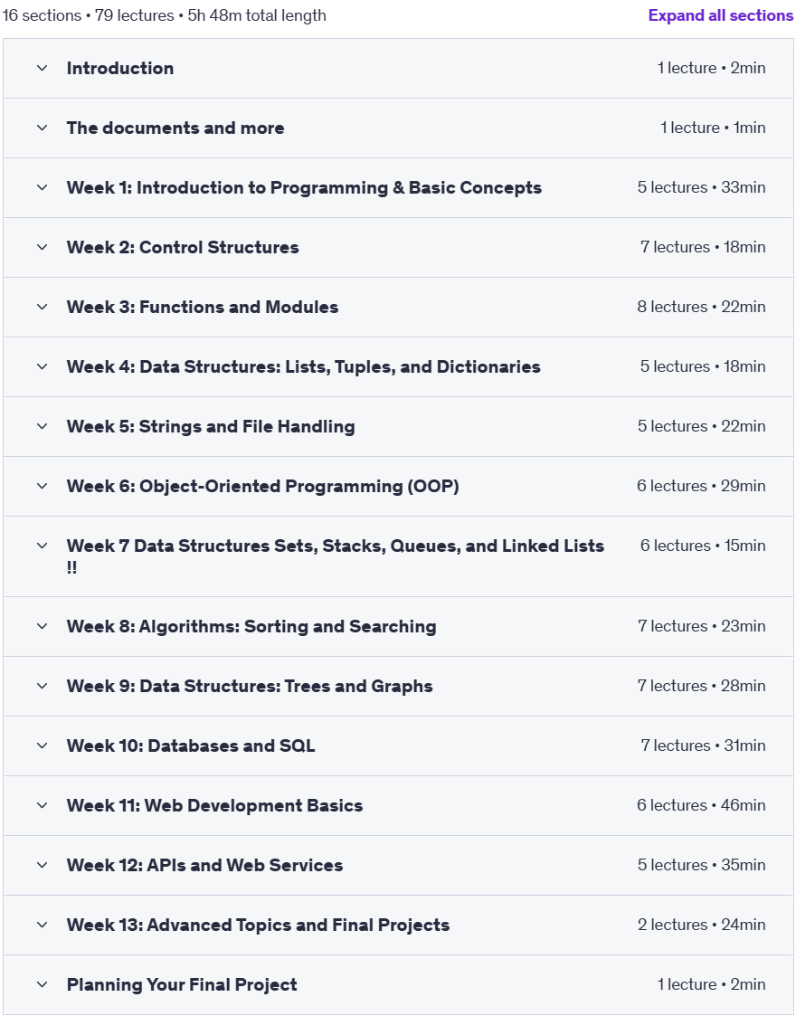 Course topics · Udemy — Python in 100 days speedy training 2025-3