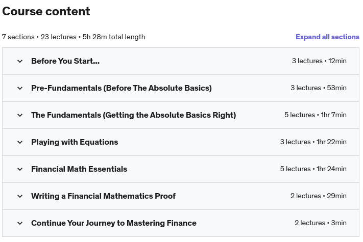 Course topics · Udemy — Financial Math Primer for Absolute Beginners – Core Finance 2022-11