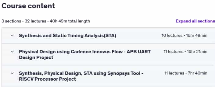Course topics · ASIC Synthesis-STA-Physical Design(PD):Cadence+Synopsys flow 2025-7