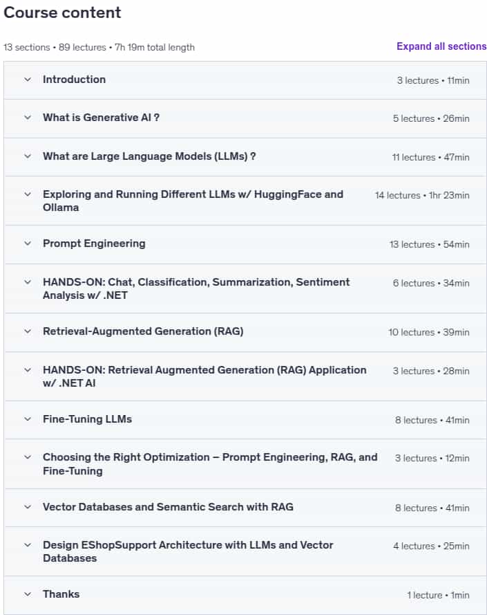 Course topics · Generative AI Architectures with LLM, Prompt, RAG, Vector DB 2025-9