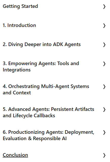 Temas del curso · La mano en AI: Agentes de construcción con el Google Agent Development Toolkit (ADK) 2025-8