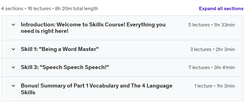 Course topics · “Skills 1 – Speak Fluent English & Boost Your Vocabulary!” 2024-3