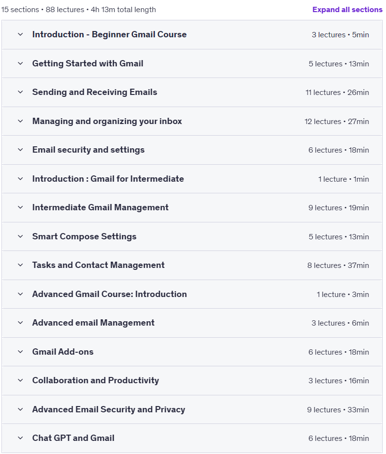Course topics · Udemy — Master Gmail Like a Pro in Just 4 Hours 2024-12