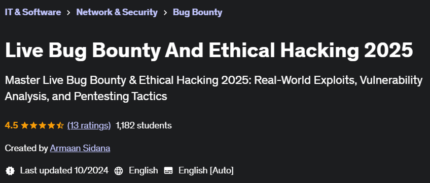 Pictures · Udemy — Live Bug Bounty And Ethical Hacking 2025 2024-10
