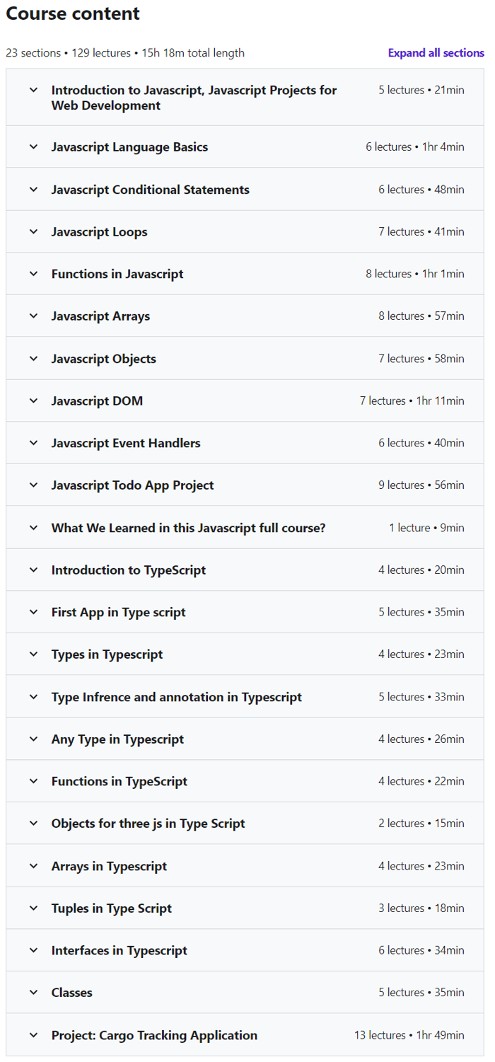 Course topics · Udemy — Typescript: Type Script & JS with Real Javascript Projects 2022-4
