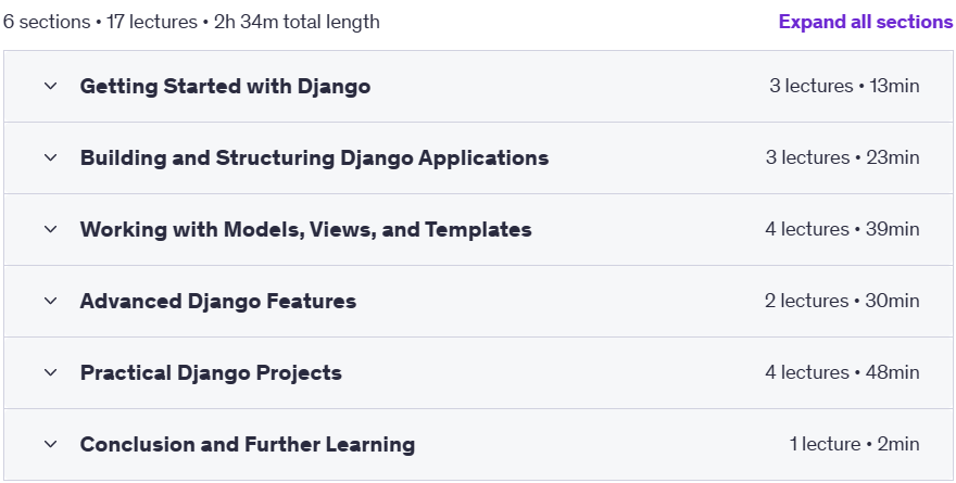 Course topics · Udemy — Django Essentials: Build and Deploy Real-World Apps 2025-1
