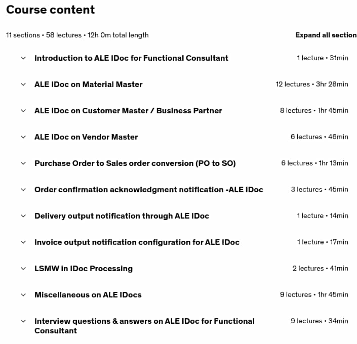 Course topics · SAP ALE IDoc training for functional – ZERO to EXPERT 2025 2025-5