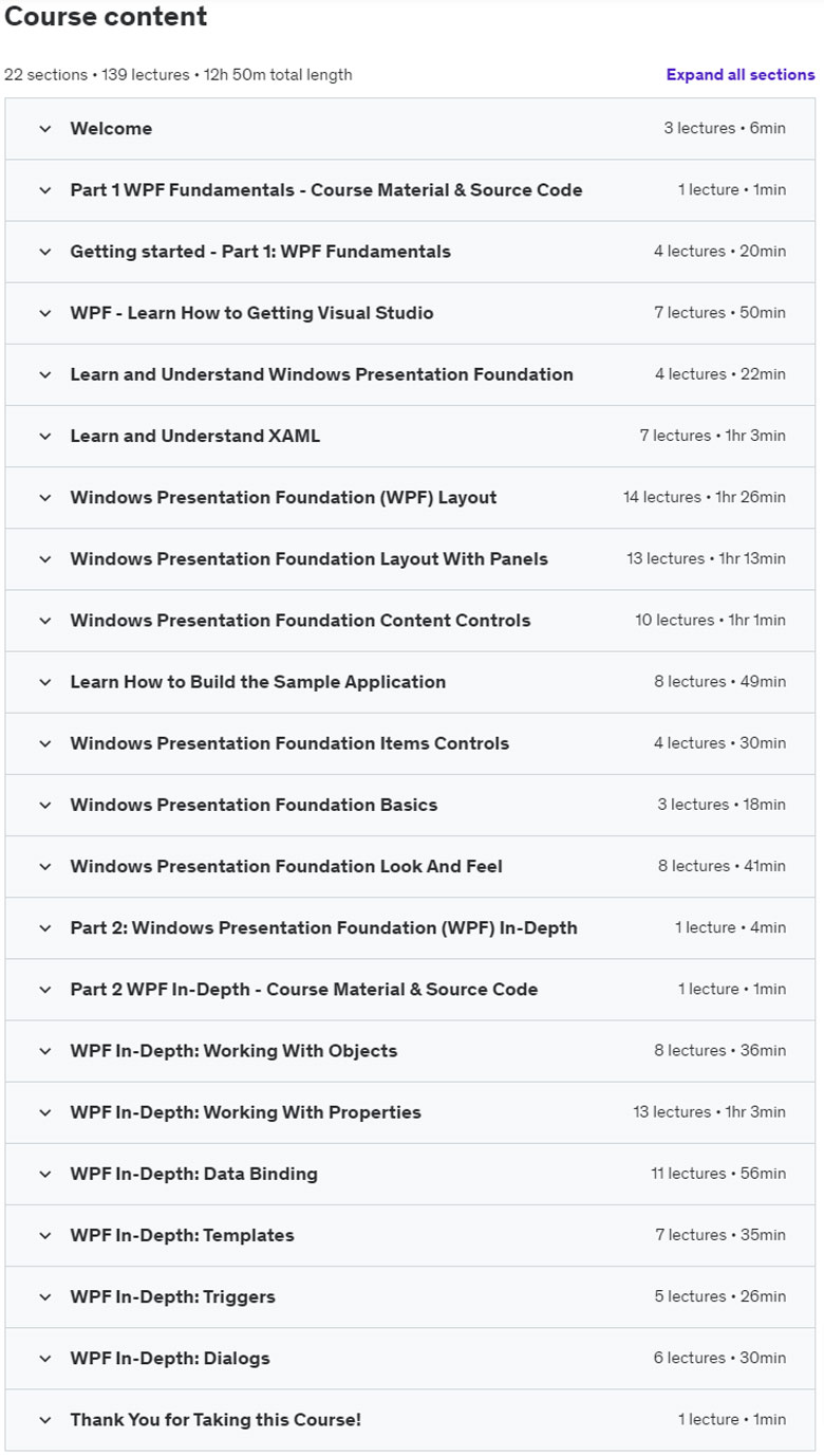 Course topics · Udemy — The Ultimate Windows Presentation Foundation (WPF) Course 2022-5