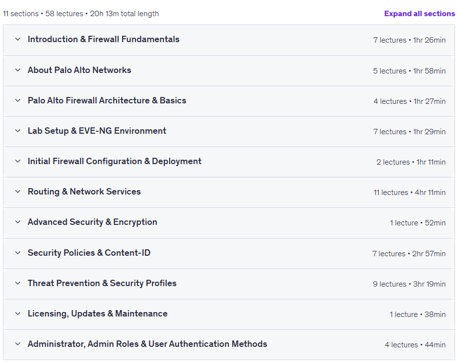 موضوعات الدورة · Palo Alto Firewall PAN OS V11 – Zero-to-Hero – الجزء الأول1 2026-1