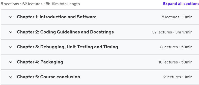 Course topics · Udemy — Python: Coding Guidelines, Tools, Tests and Packages [2024] 2020-3