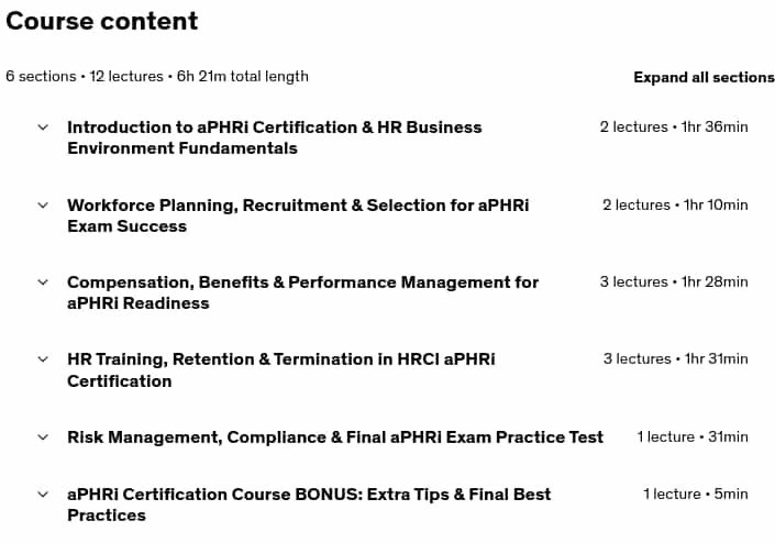 Course topics · aPHRi ⭑ Associate Professional in Human Resources HRCI 2025 2025-6