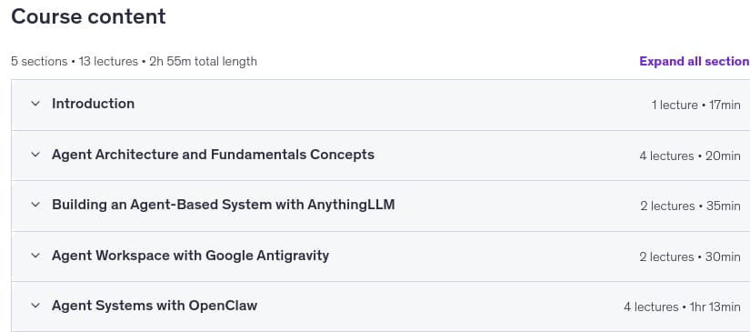 Temas del curso · OpenClaw Crash Course: De principiante a Pro Build AI Agentes 2026-4
