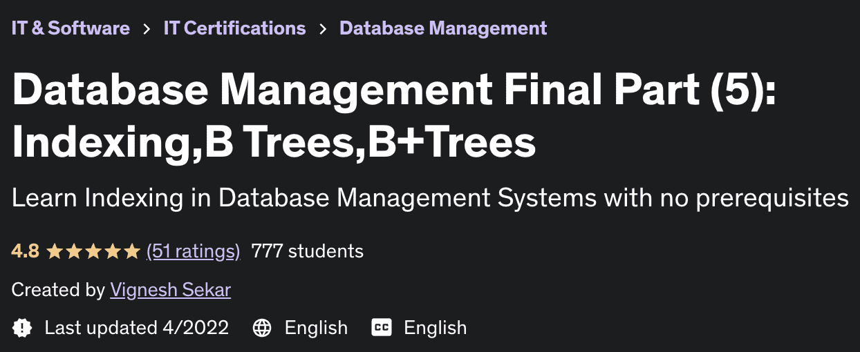 Pictures · Udemy — Database Management Final Part (5): Indexing,B Trees,B+Trees 2020-8