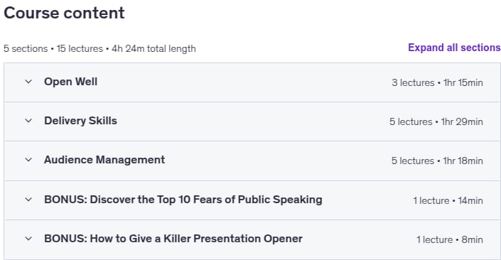 Temas del curso · Public Speaking and Presentations Pro: No se permiten los principiantes! 2025-11