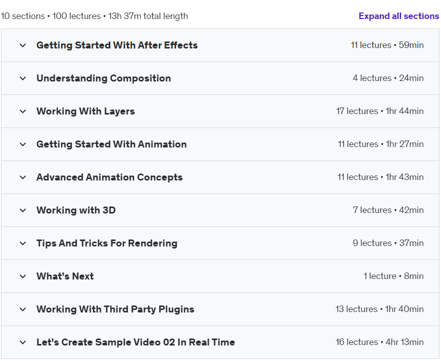 Course topics · Udemy — After Effects : Create Motion Graphics & Advertising Videos 2021-1