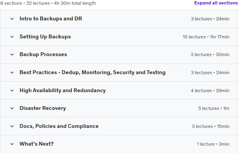 Course topics · Backup and Disaster Recovery Administrator. Become an EXPERT 2023-6