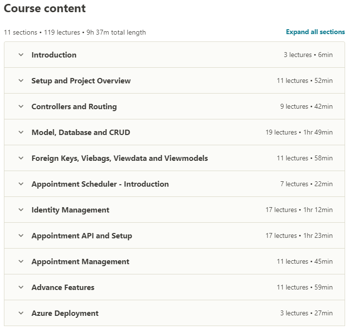 Course topics · ASP.NET Core 5.0 MVC The Beginners Guide To Becoming A Pro 2021-2