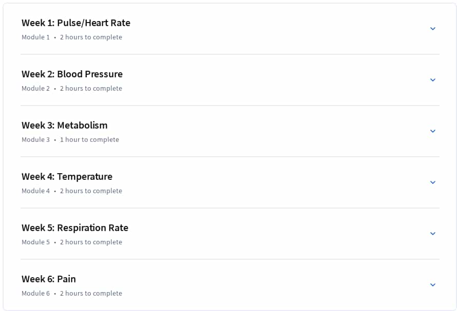 Course topics · Coursera — Vital Signs: Understanding What the Body Is Telling Us 2025-1