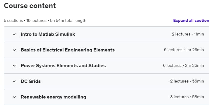 Course topics · Udemy — MATLAB Power Systems: Modeling & Renewable Integration 2024-3