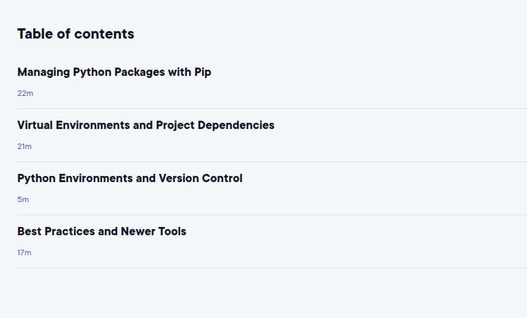 Course topics · Pluralshight – Python: Development Environments 2025-7