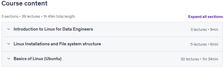 Course topics · Linux for Data Engineers (Hands On) 2026-5