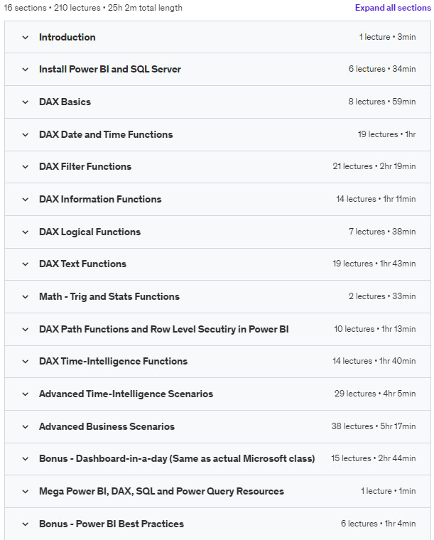 Course topics · DAX Data Analysis Expressions using Free Tools for Beginners 2020-9