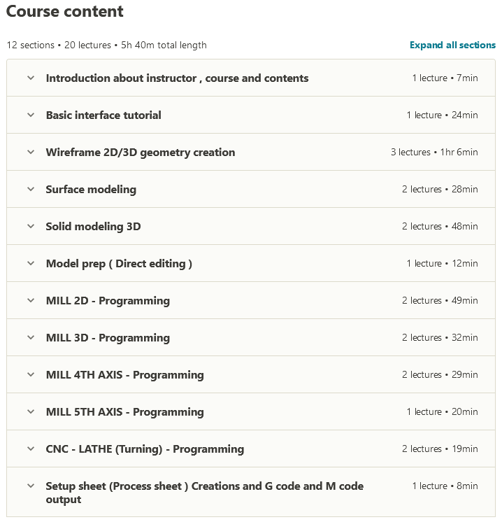 Course topics · Mastercam 2021 (CAD+CAM) Basic to Professional level course 2020-8