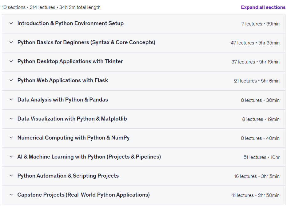 Темы курса · 100 Python Проекты + Основы: The Ultimate Python Курс 2026-1