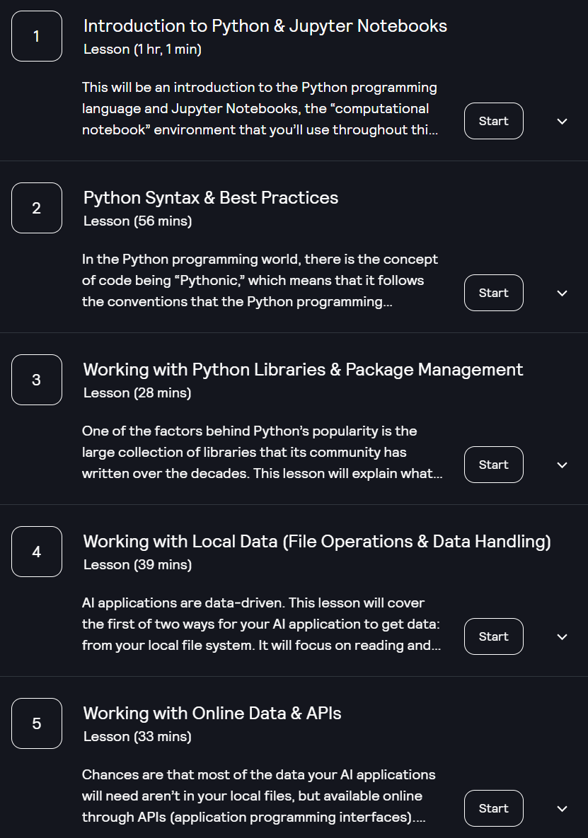 Course topics · Kodeco — Python for AI: A Crash Course 2024-10