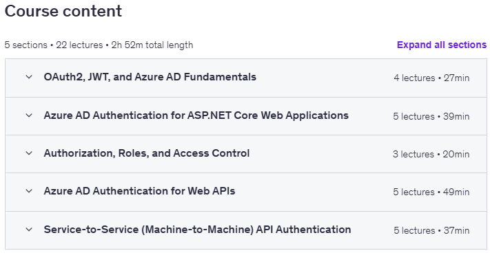 课程主题 · OAuth2 & Azure AD 步骤:安全登录,JWT,API 2025-11