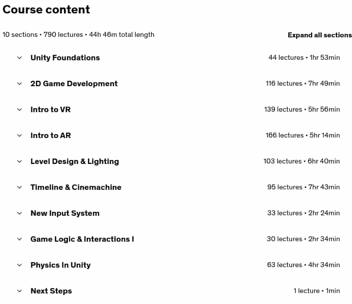 Course topics · The Complete Unity C# Game Developer Bootcamp Part 1 of 2 2025-5