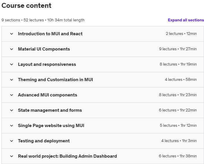 Course topics · The Complete Course of Material UI 2025-1