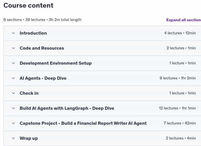 Course topics · AI Agents: Develop Autonomous AI Agents with LangGraph [NEW] 2025-2