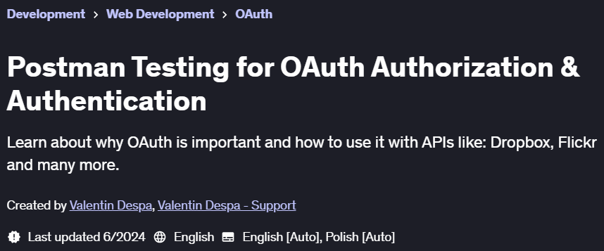 Pictures · Udemy — Postman Testing for OAuth Authorization & Authentication 2024-6