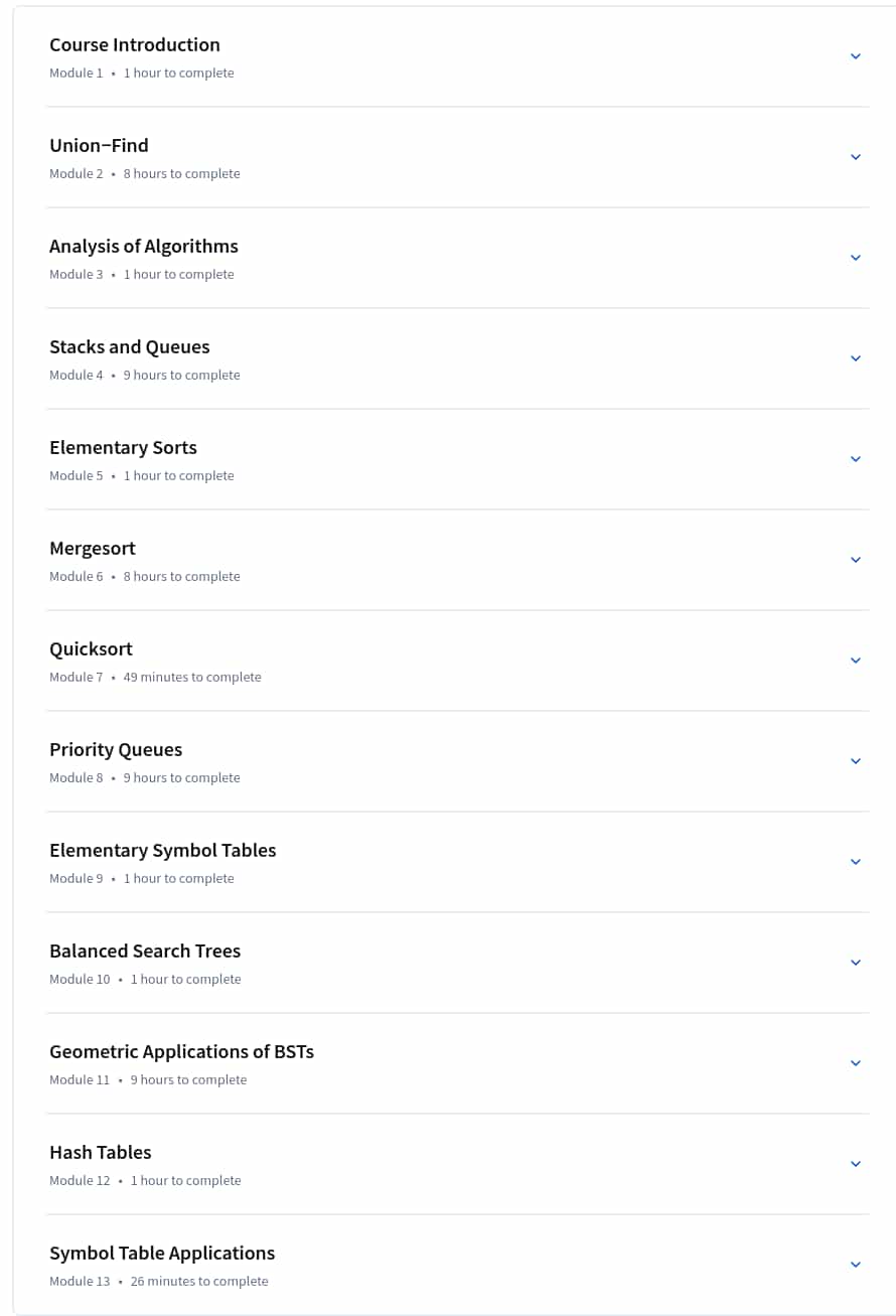 Course topics · Coursera — Algorithms, Part I 2025-4