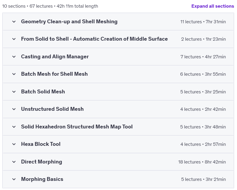 Course topics · Udemy — ANSA BETA-CAE: Complete Meshing Course 2025-1