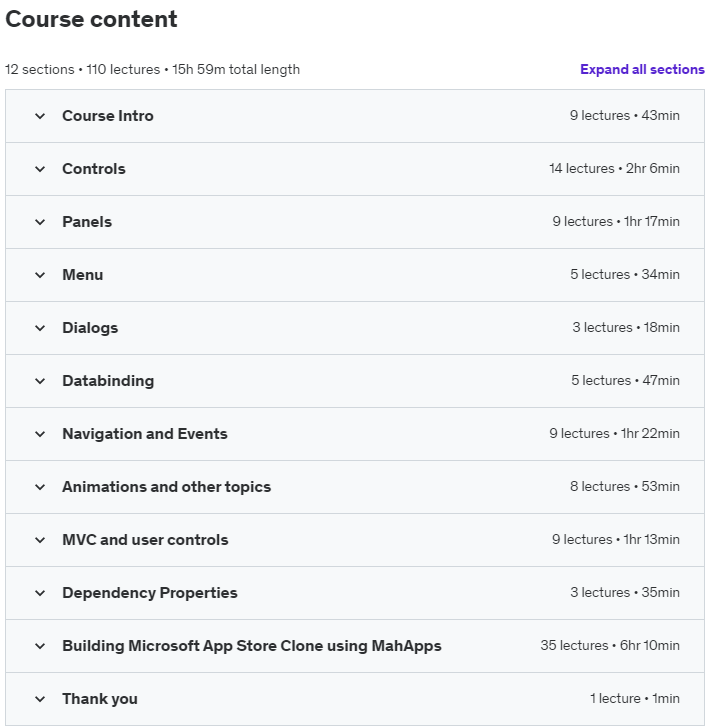 Course topics · Udemy — The Windows Presentation Foundation WPF Guide for beginners 2021-3