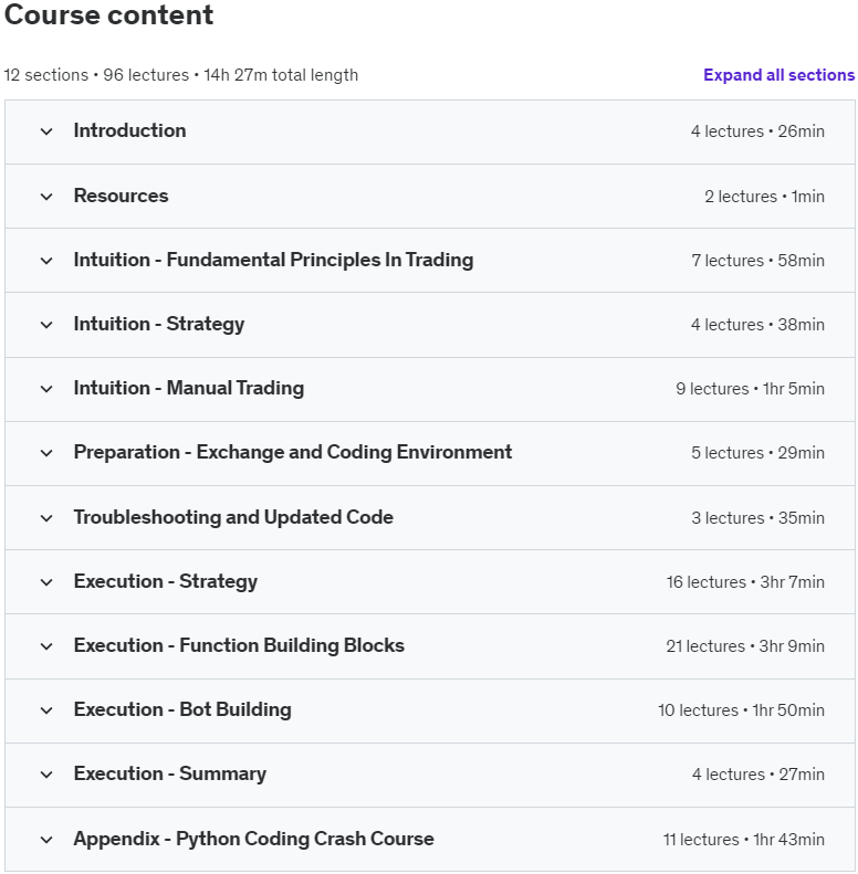 Course topics · Statistical Arbitrage Bot Build in Crypto with Python (A-Z) 2023-1